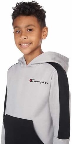 Champion Kids Clothes Sweatshirts Youth Heritage Fleece Pull On Hoody Sweatshirt with Hood, Gray/Black, XL in Saudi Arabia