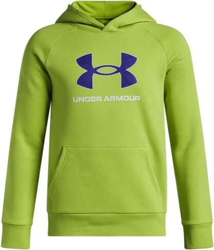 سترة بقلنسوة Rival Fleece للأولاد من Under Armour بطباعة شعار كبير، (326) أخضر فيبي / / أبيض، X-Large in Saudi Arabia