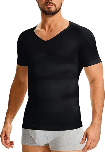 TAILONG Compression Shirt Men Short Sleeve - Shapewear Slimming Body Shaper T Shirt V Neck Undershirt Workout Tank Top in Saudi Arabia