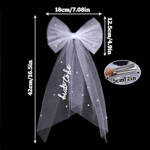 Bride to Be Embroidered Hair Bow Veil with Pearls for Bachelorette Party, White Hair Clip Bow Veil Engagement Accessory Bride Gift for Women in Saudi Arabia