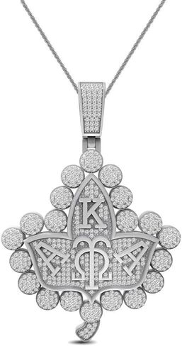 22 جرامًا من الفضة الإسترليني الحقيقية VVS1/D 4.15 قيراط. مقلد الماس 14K الذهب إنهاء ألفا كابا ألفا AKA نبات اللبلاب زهرة أوميغا قلادة سحر الحرة حبل سلسلة الرقبة 2.25 بوصة in Kuwait