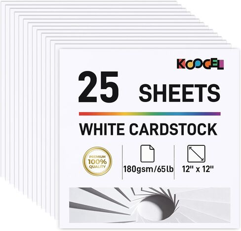 100 ورقة من بطاقات Koogel للحرف اليدوية، ورق بناء أبيض مقاس 12 × 12 بوصة من ورق مخزون البطاقات لصناعة بطاقات دعوات الطابعة اليدوية in Kuwait