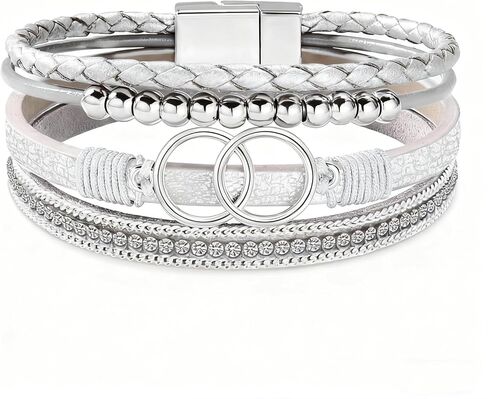 أساور جلدية ملفوفة للنساء، مجوهرات بوهو ليوبارد متعددة الطبقات من الخرز الكريستالي in Kuwait