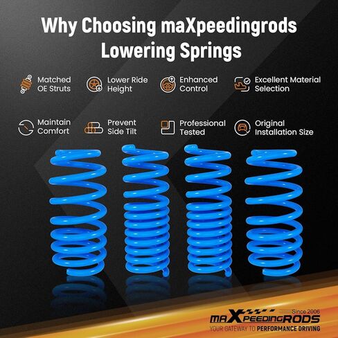 نوابض خفض maxpeedingrods لسيارة دودج تشارجر RWD 2011-2023، لكرايسلر 300 RWD 2011-2023، SAE 9254 زنبرك ملفوف عالي الشد (خفض أمامي 1.8 بوصة خلفي 2.0 بوصة)، أزرق in Kuwait