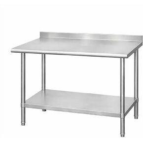 Commercial Stainless Steel Prep Table, 2-Layer Heavy Duty Kitchen Countertop, 43x24x31.5 Inch, Adjustable Height, Silver in Saudi Arabia