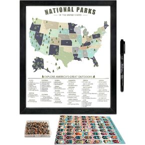 flinelife National Parks Map Checklist With Pins and Pen, 12X10, National Park Map, Perfect for National Parks Lovers, Hiker, Couples and Families Gift in Saudi Arabia