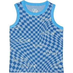 Boy's Checkered Shark Recycled Vintage Jersey Tank in Kuwait