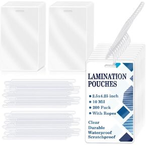 200 قطعة من أكياس تغليف بطاقات الأمتعة مقاس 2 1/2 بوصة × 4 1/4 بوصة، حقيبة تصفيح سعة 5 مل، بطاقات أمتعة شفافة مع فتحة فتحة، مجموعة بطاقات تغليف حرارية لبطاقات المرور وبطاقات هوية الطلاب (5 مل) in Kuwait