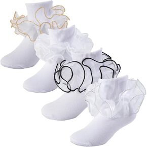 الفتيات الكشكشة الجوارب طفل مزدوج الدانتيل الجوارب المكشكشة بدوره الكفة فستان مكشكش الجوارب مهرجان جورب للفتيات الصغيرات الاطفال in Kuwait