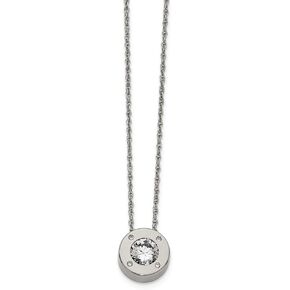 Stainless Steel Polished CZ Cubic Zirconia April Simulated Birthstone Necklace Chain - with Secure Lobster Lock Clasp in Kuwait