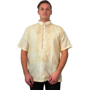 Barong Tagalog للرجال، قميص رسمي فلبيني بأكمام قصيرة باللون الأبيض الأورجانزا مع التطريز، مقاس أمريكي in Kuwait