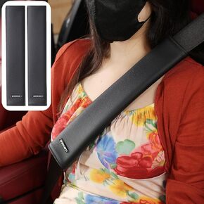 قطعتان من وسادة غطاء حزام مقعد السيارة طويلة جدًا 33.02 سم، وسادات حزام الكتف لمقعد السيارة، وسادة حزام الأمان الجلدية السميكة تحمي الرقبة والكتف، وسادة أغطية حزام أمان السيارة العالمية لمعظم المركبات (أسود غير لامع) in Kuwait