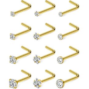 Hoeudjo Nose Studs Surgical Steel Cubic Zirconia Nose Rings Kit for Women Men Tiny Nose Stud Bone & L Shaped Nostril Piercing Jewelry 20-18 Gauge 12 Pieces in Saudi Arabia