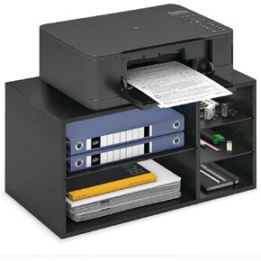MARTY Printer Stand with Storage for Desk Large Desktop Printer Stand Desk Organizer with Paper Storage Holder File Organizer Wooden Printer Shelf Riser for Home/Office, Black in Kuwait