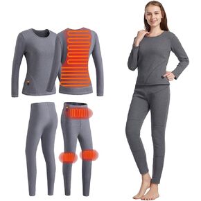 Heated Thermal Underwear for Women Electric Heating Undershirt Top Bottom Set Fleece Lined Base Layer Long Johns in Saudi Arabia