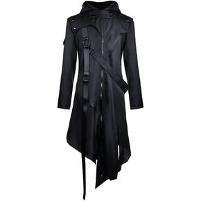 Mens Medieval Asymmetrical Victorian Hooded Jacket Vintage Gothic Zipper Long Coat Halloween Cosplay Costume in Saudi Arabia