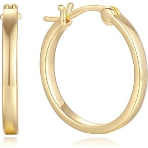 أقراط دائرية من الذهب عيار 14 قيراط للنساء أقراط دائرية ذهبية للنساء خفيفة الوزن كلاسيكية على شكل أنبوب مربع للنساء in Kuwait