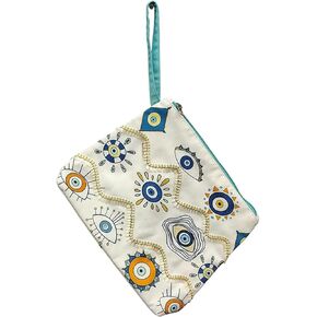 Clutch Bag with Evil Eye Print and Lace Design - Adjustable Detachable Strap - Stylish Zipper Closure Bag for Women and Girls - Ideal for Shopping Parties and Everyday Use in Saudi Arabia