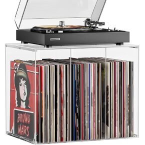 تخزين تسجيلات الفينيل من Bikoney، حامل تسجيلات الفينيل الأكريليك المكعب القابل للتكديس، حامل مشغل تسجيلات سطح الطاولة، حامل الفينيل وصندوق تخزين الألبوم، شفاف كريستالي in Kuwait