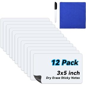 12 Pack Dry Erase Sticky Notes 3x5 inch Reusable Whiteboard Stickers Mini Dry Erase Sticky Notes Removable Sticky Labels with Wipe Cloth for Labels, Lists in Kuwait