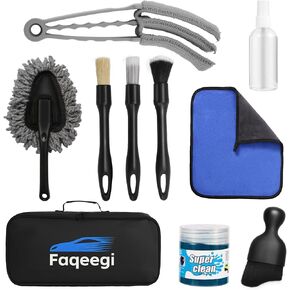 10-Piece Car Interior Cleaning Kit - 3 Natural Boar Hair Brushes, 3-in-1 AC Vent Brush, 160g Non-Toxic Gel, Microfiber Duster, 100ml Food-Grade Spray Bottle | Multi-Scenario for Auto in Saudi Arabia