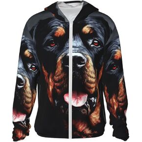 Men's UPF 50+ Sun Protection Hoodie Jacket Long Sleeve Outdoor Cool Rottweiler Dog Art Sun Shirt for Women Zip in Saudi Arabia