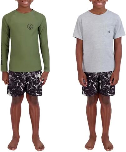 Volcom Youth Boy's 3 Piece Swim Set, Tee, Swim Short and Rashguard in Saudi Arabia