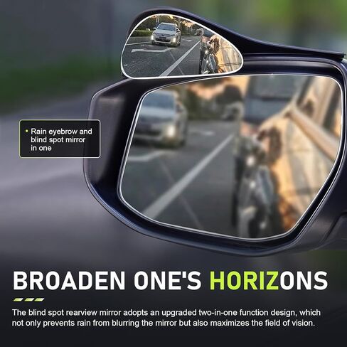 2 PCS Blind Spot Mirror with Side Mirror Rain Guard, 2-in-1 Waterproof Rain Shield with Wide Angle Round Mirrors, 360 Degree Rotation Reverse Assist Mirrors, Universal for Most Cars in Saudi Arabia