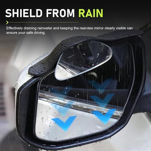 2 PCS Blind Spot Mirror with Side Mirror Rain Guard, 2-in-1 Waterproof Rain Shield with Wide Angle Round Mirrors, 360 Degree Rotation Reverse Assist Mirrors, Universal for Most Cars in Saudi Arabia