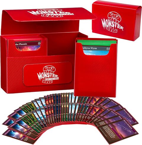 صندوق بطاقات Monster Protector، مزدوج الطبقة مع إغلاق مغناطيسي - أحمر (يناسب بطاقات YugiÐPokemon، Magic the Gathering Cards) in Kuwait
