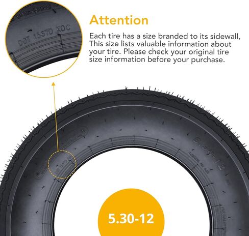 مجموعة إطارات مقطورة 5.30-12 مكونة من قطعتين، نطاق تحميل 6PR C، مداس عميق 6 مم، استبدال نصف قطري 12 بوصة، متين للمرافق والقوارب والتخييم ومقطورات البضائع in Kuwait