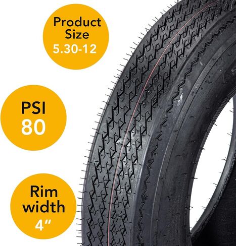 مجموعة إطارات مقطورة 5.30-12 مكونة من قطعتين، نطاق تحميل 6PR C، مداس عميق 6 مم، استبدال نصف قطري 12 بوصة، متين للمرافق والقوارب والتخييم ومقطورات البضائع in Kuwait