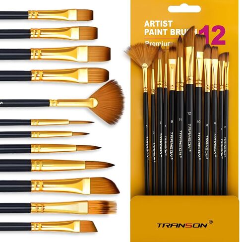 Transon 16pcs Professional Long Artist Paint Brush Set with Brush Case Assorted for Acrylic Watercolor Gouache Oil Tempera and Body Painting in Kuwait