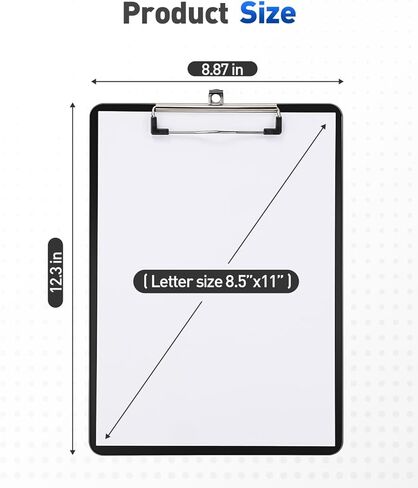 Dynta 10 Pack Plastic Clip Boards 12.5x9 Inch Standard Letter Size Clipboard with Low Profile Clips, Lightweight & Sturdy for Office, Classroom, Black in Saudi Arabia
