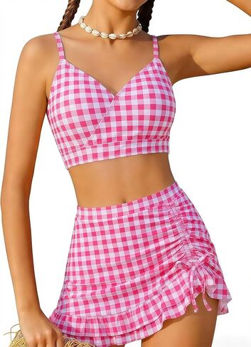 Girls Swimsuit Teen Bikini Sets Adjustable Straps Swim Skirt Retro Cute Tween Bathing Suit Two Piece 7-16Y in Kuwait