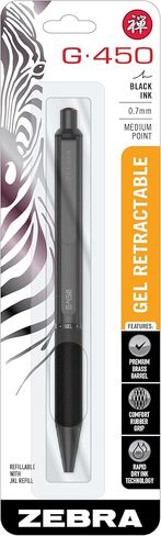 Zebra Pen G-450 Retractable Gel Pen, Black Brass Barrel, Medium Point, 0.7mm, Black Ink, 2 Count (Pack of 1) (49512), Black, Refillable in Kuwait