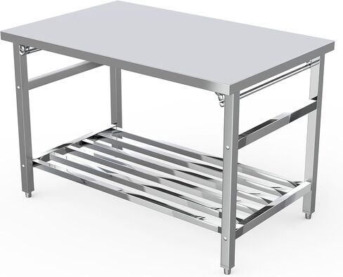 طاولة إعداد قابلة للطي من الفولاذ المقاوم للصدأ، رف سفلي قابل للتعديل شديد التحمل مقاس 30 بوصة × 48 بوصة للمطعم والمطبخ والمنزل والفندق in Kuwait