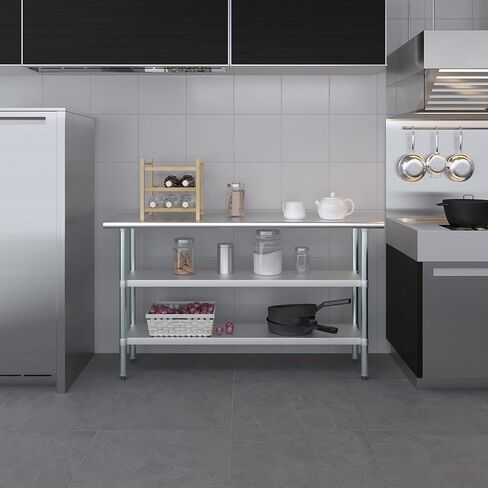 60" Long X 18" Deep Stainless Steel Work Table with 2 Shelves | Metal Food Prep Station | Commercial & Residential NSF Utility Table in Saudi Arabia