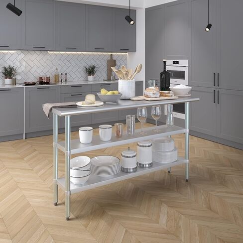 60" Long X 18" Deep Stainless Steel Work Table with 2 Shelves | Metal Food Prep Station | Commercial & Residential NSF Utility Table in Saudi Arabia