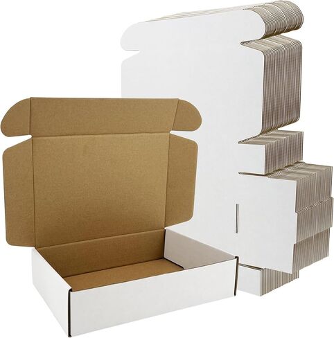 50 عبوة من صناديق الشحن مقاس 9 × 6 × 2 بوصة، صندوق بريد من الورق المقوى المموج، صناديق بريد صغيرة بيضاء للهدايا، صناديق تغليف لهدايا الأعمال والنقل والتخزين in Kuwait