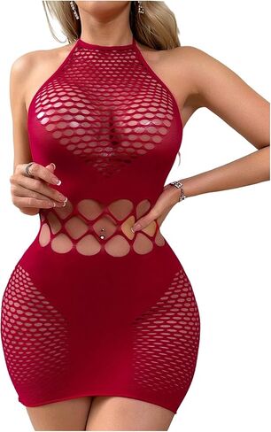 SweatyRocks Women's Fishnet Bodycon Lingerie Dress Hollow Out Sleeveless Mini Babydoll Lingerie in Saudi Arabia