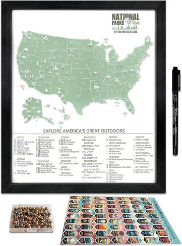 قائمة مراجعة خريطة المتنزهات الوطنية flinelife مع دبابيس وقلم، 12 × 10، خريطة المتنزهات الوطنية، مثالية لمحبي المتنزهات الوطنية، والمتنزهين، والأزواج والعائلات in Kuwait