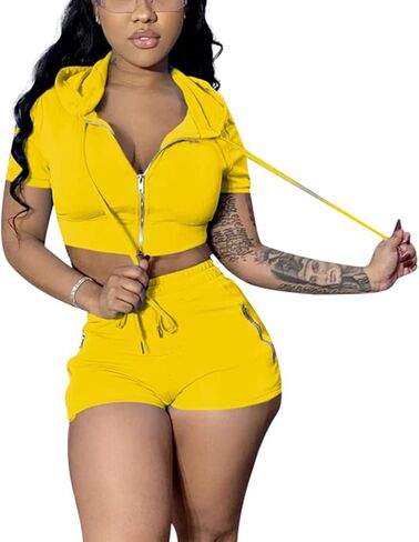 Mrskoala Women's 2 Piece Outfits Summer Bodycon Short Pants Workout Sets in Saudi Arabia