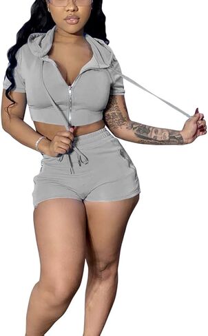 Mrskoala Women's 2 Piece Outfits Summer Bodycon Short Pants Workout Sets in Saudi Arabia
