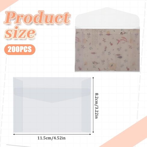 200 PCS Glassine Envelopes 4.5 × 3.2" Translucent Envelope for Stamps, Clear Envelope Self Sealing Large Envelopes for Seeds Stamp Coin Collecting Lottery Ticket Card(200) in Saudi Arabia