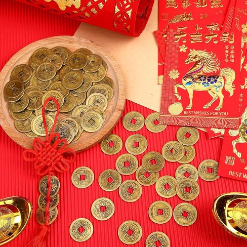 JULMELON 24 Pcs Chinese New Year Red Envelopes and 100 Pcs Lucky Coins Set, Lunar New Year Envelopes for Gifting and Celebrations in Saudi Arabia