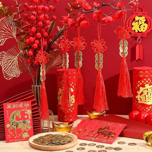 JULMELON 24 Pcs Chinese New Year Red Envelopes and 100 Pcs Lucky Coins Set, Lunar New Year Envelopes for Gifting and Celebrations in Saudi Arabia
