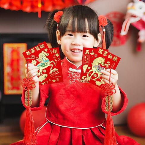 JULMELON 24 Pcs Chinese New Year Red Envelopes and 100 Pcs Lucky Coins Set, Lunar New Year Envelopes for Gifting and Celebrations in Saudi Arabia