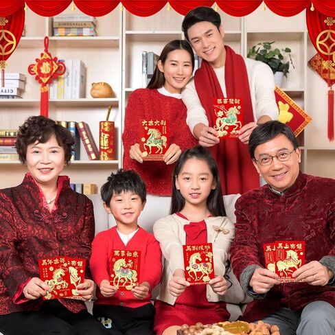 JULMELON 24 Pcs Chinese New Year Red Envelopes and 100 Pcs Lucky Coins Set, Lunar New Year Envelopes for Gifting and Celebrations in Saudi Arabia