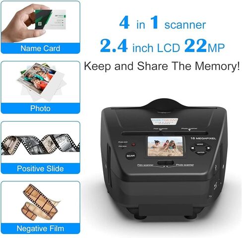 Digital Film & Photo Scanner – Converts 35mm/135 Slides, Negatives,NameCard & 3.5x5/4x6/5x7 Photos to 22MP JPEG – Slide & Negative Converter with 2.4" LCD & 4GB SD Card in Kuwait